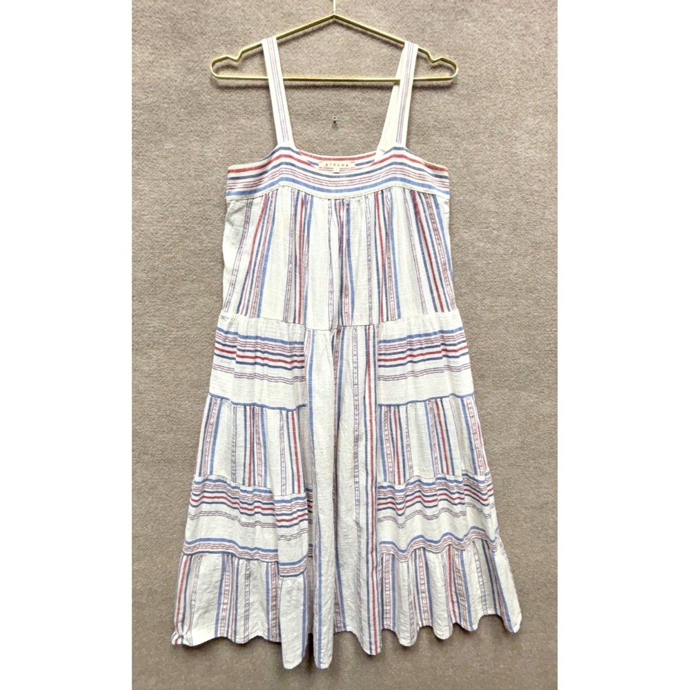 Xirena Midi‎ Dress Women Small White Multi Metallic Stripe Sleeveless Cotton EUC